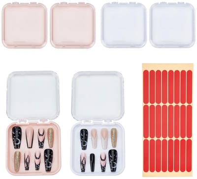 Dailygoods- Opbergdoos - Set van 4 - Kunststof - 7,5 x 7,5 x 1,6 cm - Roze/Wit - Voor kunstnagels met dubbelzijdig plakband - Nageldoos