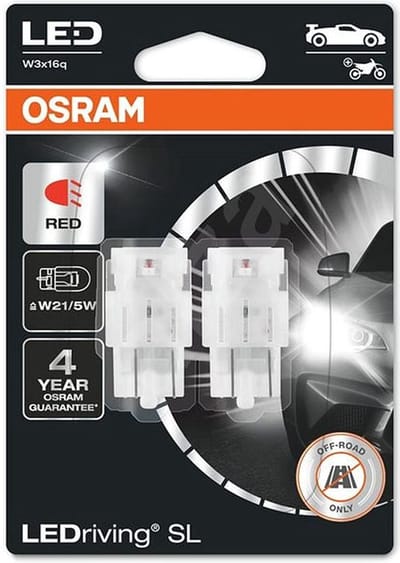 Osram W21/5W LED Retrofit Rood 12V W3x16q 2 Stuks