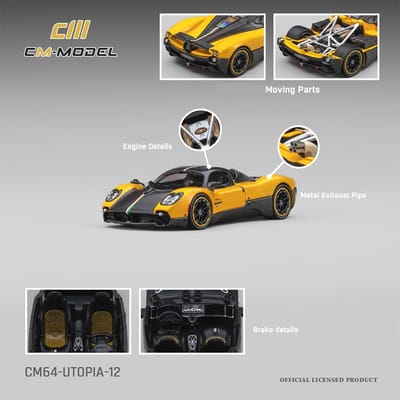 Modèle Pré-Cm 1/64 Utopia Giallo Ginevra V12 Hypercar Italienne Modèle en Alliage Moulé sous Pression Avec Vitrine Transparente Cadeaux Miniatures gray