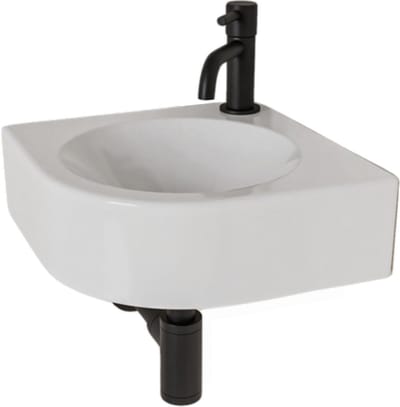 AquaVik Fonteinset Kvart Hoekfontein Keramisch Wit Mat Zwart Kraan 30x30x10cm