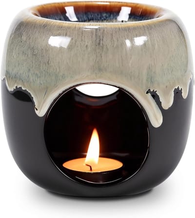 Geurlamp voor etherische oliën, theelicht, geurlichtlamp voor geurolie en geurwas, stoofje voor etherische oliën, aromalamp van keramiek voor etherische oliën (blauw)