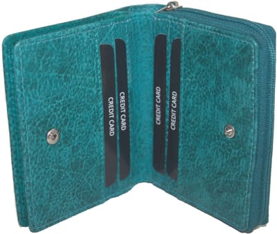Oi aqua blauwe leren rits portemonnee compact model met speels motiefje / beurs met rits voor muntgeld / kleine afsluitbare portemonnee voor 6 pasjes / beveiligd tegen skimmen / aquamarijn blauwgroen leer / 293Skyblue