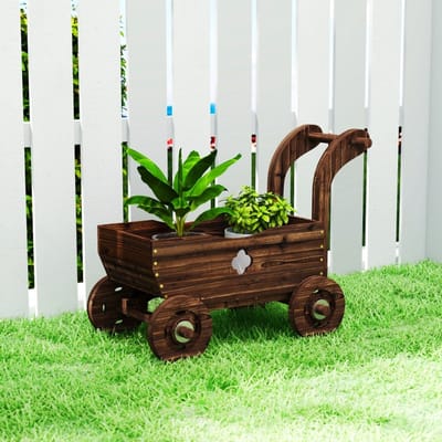 MODFU - Verhoogde Plantenbak - Met Wielen En Handgreep - Landelijke Stijl - Voor Tuin Of Terras - Hout - Houtskoolkleur - 68 X 38 X 52 Cm