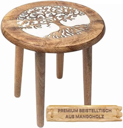 Ronde Houten Tafeltje Levensboom - Klein bijzettafeltje voor Kristallen, Meditatie en Altaar