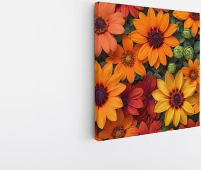 Saammp Canvas Schilderij - Rood - Oranje - Bloemen - Abstract - 20x20 - Foto op canvas - Wanddecoratie - Muurdecoratie Woonkamer - Kantoor Decoratie