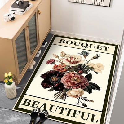 Tapis de sol floral pour toilettes Tapis antidérapant de salle de bain Tapis de porte absorbant Tapis ménager Tapis de porte antidérapant pour toilettes Diatomée 40 * 60Cm clean beige