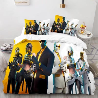Ensemble de literie Fortnite Housse de couette Jeu Cosplay Chambre à coucher Housse de lit Linge de lit Anime Dessin animé Taie d'oreiller Décoration de chambre Cadeau de Noël EU Double(200*200cm)3pcs