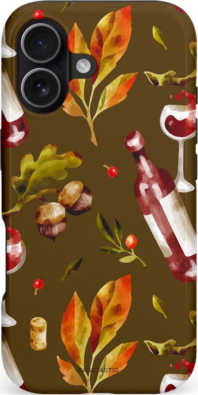 Casetastic hoesje geschikt voor Apple iPhone 17 - MagSafe - Dubbellaagse bescherming - Rode Wijn Bladeren - Fashion Case - Donkergrijs Bruin Olijfgroen Bordeaux