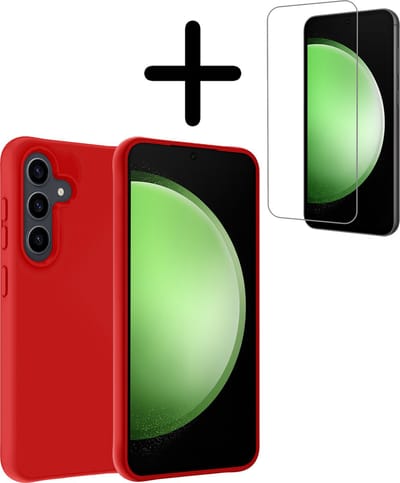 Hoesje Met Screenprotector - Geschikt voor Samsung Galaxy S23 FE - Sterk & Shockproof - Back Cover - Siliconen Case - Telefoon Hoes - Rood