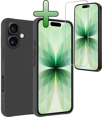 Hoesje Met Screenprotector - Geschikt voor Apple iPhone 17 - Sterk & Shockproof - Back Cover - Siliconen Case - Telefoon Hoes - Zwart