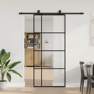 vidaXL - Schuifdeur - met - beslagset - 90x205 - cm - ESG - glas - zwart