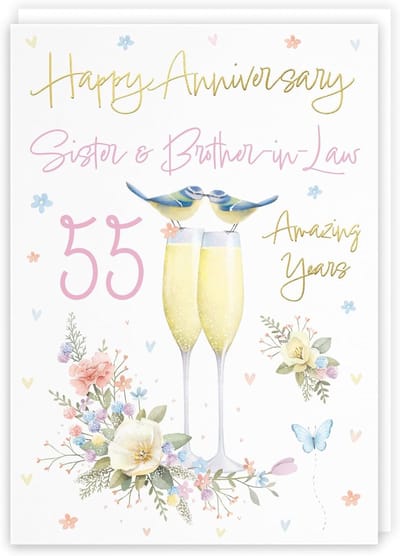 Jubileumkaart Zuster Zwager - 55 Jaar Getrouwd - Feestelijke Groeten - Luxe Goudfolie Reliëf - A5 Formaat - Meerkleurig