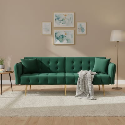 BLACKCOLORS Multifunctionele tweepersoonsslaapbank met slaapfunctie, verstelbare rugleuning + armleuningen met meerdere standen. Moderne opvouwbare slaapbank voor de woonkamer - fluwelen bekleding. Royale slaapruimte