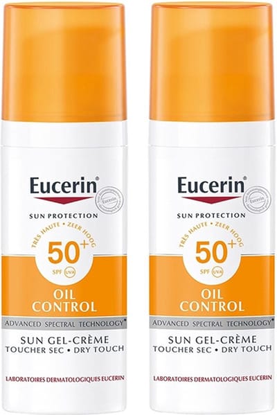 Eucerin Sun Oil Control Gel-Crème SPF 50+ Zonnebrand - Zonbescherming voor Vette en Acne-gevoelige Huid - Voordeelverpakking - 2x 50 ml