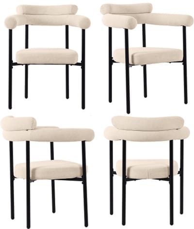 Gotagee 4 eetkamerstoelen, moderne en eenvoudige eetkamerstoelen van suède stof, ringstoelen, geschikt voor eetkamers, woonkamers en studeerkamers, crèmekleurig