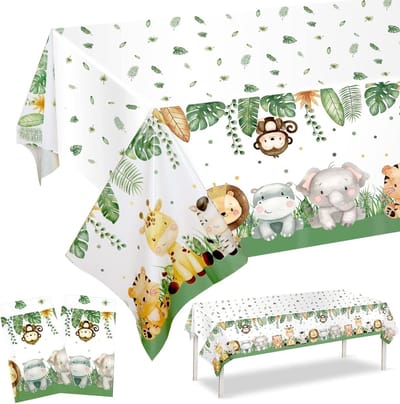 Jungle Party Verjaardagstafelkleed voor Kinderen - Safari Decoratie, Feestelijke Tafelbedekking, Dieren Motieven - 137 x 274 cm