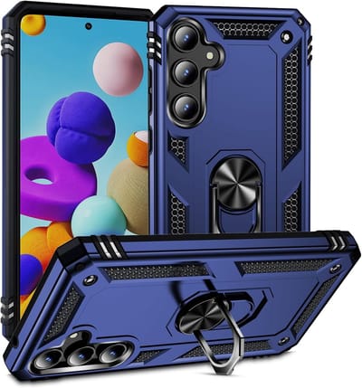 Anti-Shock Hybrid Ring Armor - Backcover Hoesje Geschikt voor: Samsung Galaxy S24 FE - Blauw