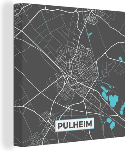 Canvas Schilderij Stadskaart – Kaart – Pulheim – Blauw – Duitsland – Plattegrond - 20x20 cm - Wanddecoratie
