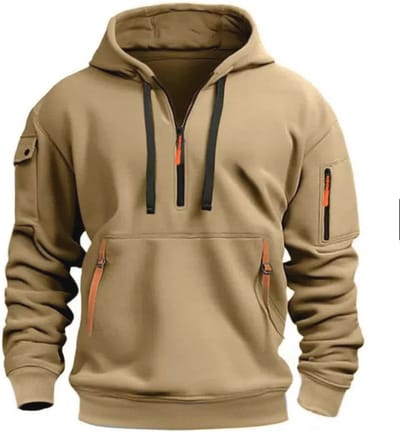 Heren Hoodie met Kwart Rits en Trekkoord - Casual Fleece Trui met ritszakken