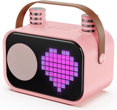 karaokeset kinderen - 2 microfoons- LED-display met animatie-draaghandvat-TF-kaart en stemvervormer – oplaadbare accu-Roze