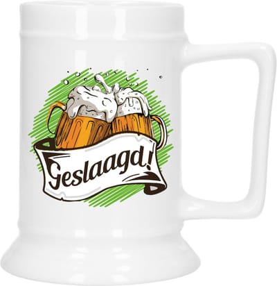 Bellatio Decoration Geslaagd Cadeau Bierpul - groen - geslaagd! - keramiek - 530 ml