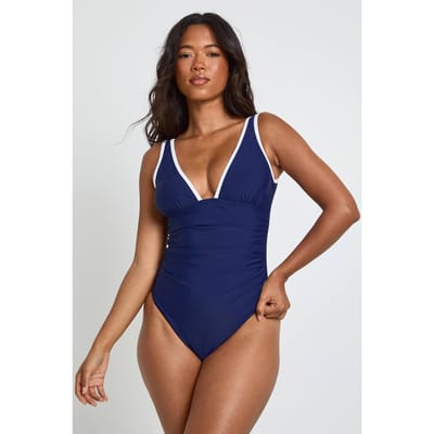 boohoo Dames Corrigerend Badpak Met Diepe V-hals | Marineblauw | Maat: 38