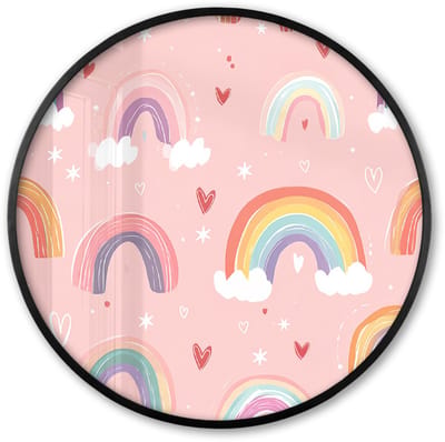 Poster in lijst Rond - Fotolijst 60x60 cm - Posters - Regenboog - Patroon - Pastel - Handgetekend - Ronde posterlijst zwart - Decoratie - Wanddecoratie woonkamer - Muurdecoratie slaapkamer