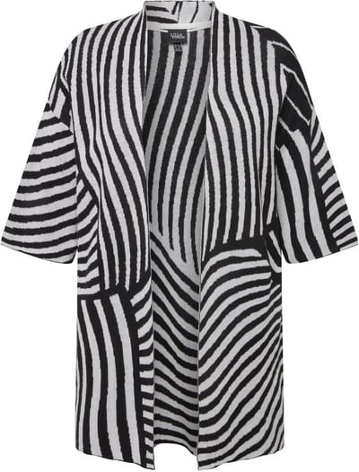 Ulla Popken - Dames - Vest fijn jacquard-breisel opstaande kraag korte mouw - Zwart - Maat 42+