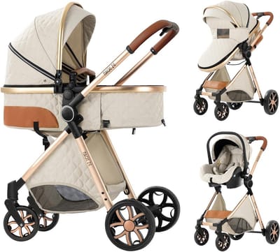 Complete 3-in-1 Kinderwagen Set voor Pasgeborenen en Baby's met Draagwieg en Autostoeltje
