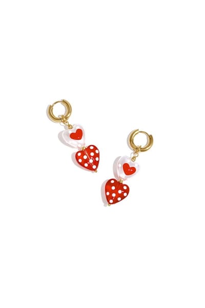 Oorringen met hangers in hart vorm Rood