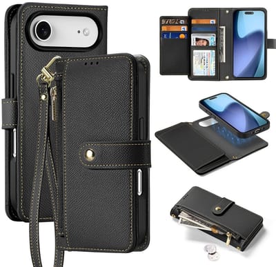 Dux Ducis Hoesje - Geschikt voor iPhone Air Hoesje - Dux Ducis Lawa - Genuine Leather 2-in-1 Portemonnee & Back Cover - MagSafe Compatible - Zwart
