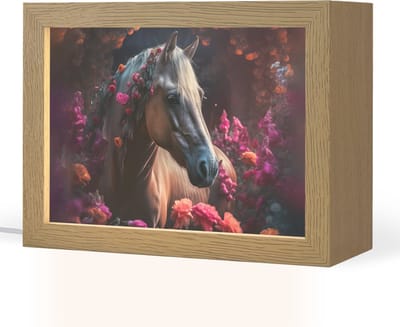 Nachtlampje 20x15 cm - Kinder lampje - Paard - Bloemen - Paars - Oranje - Dieren - Tafellamp kinderkamer - Slaapkamer lamp - Bedlamp kinderen - Kinderlampje stopcontact - Wandlamp babykamer - Nachtlampjes