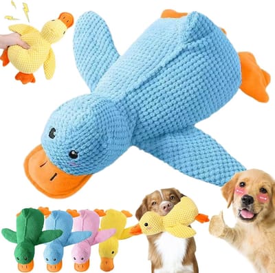 ZVD Anti-stress eend hond - 2026 anti-stress speelgoed - piepend speelgoed - hondenspeelgoed - 25x22CM - onverwoestbaar interactief hondenspeelgoed - voor kleine, middelgrote en grote honden - Blauw - Klein