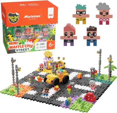 Marioinex Mini Waffle City: Straat, bouwblokkenset, zachte blokken voor kinderen, veilig – 280 stuks