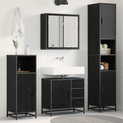 vidaXL - Badkamermeubel - Set - 3 - st - Zwart - Eiken - Bewerkt - hout