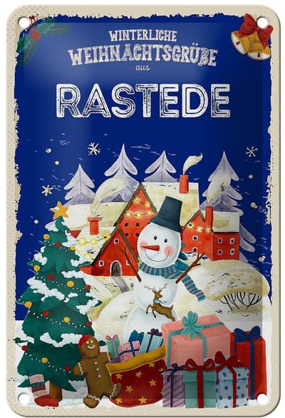 Blechschild Weihnachtsgrüße aus RASTEDE Geschenk Dekoration 12x18cm
