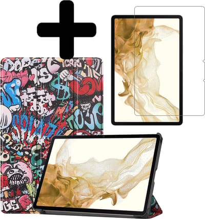 Hoes - Geschikt voor Samsung Galaxy Tab S8 - Met Screenprotector - Trifold Bookcase - Hard Cover - Hardcover Book Case - Tablet Hoesje - Graffity