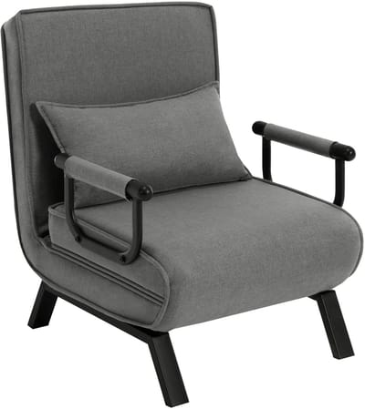 Hutjemutje - slaapbank - 3-in-1 klapstoel - inklapbare slaapbank - linnen - 65 x 78 x 75 cm - met verstelbare rugleuning - afneembaar kussen - grijs