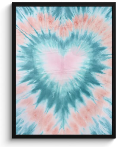 Poster in lijst - Fotolijst 60x80 cm - Posters - Hartvormig - Tie dye - Pasteltinten - Lichtgroen - Posterlijst zwart - Decoratie - Wanddecoratie woonkamer - Muurdecoratie slaapkamer