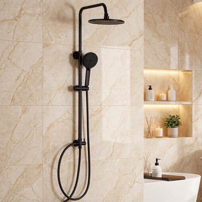 Auralum Max Douchesysteem - Regendouche - Zwart Doucheset - 10 inch Douchekop - 4-Functie Handdouche - RVS - Verstelbare Hoogte 74-112cm - Duurzame Messing Omsteller - Zwart
