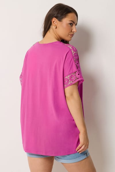 Yours Roze Boxy Tshirt Met Gehaakte Mouwen Size 42