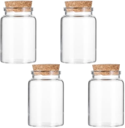 Dailygoods- Glazen Flessen 4 Stuks - Mini Flessen met Kurk - Lege Glazen Potjes - Inmaakpotjes - Decoratie Flesjes - Voor DIY Knutselwerk - Kruidenpotjes
