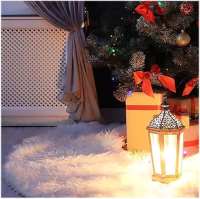 Ronde kerstboomdeken van pluche met sneeuwvlokpatroon - Luxe kerstboomrok in wit faux fur voor een feestelijke uitstraling