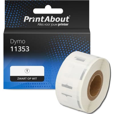 PrintAbout huismerk Etiket 11353 Zwart op wit (13 mm x 25 mm) Geschikt voor Dymo