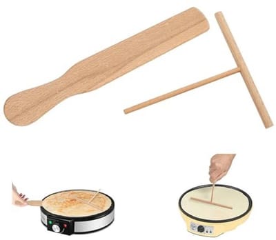 Set van 2 pannenkoeken verdelers en crêpe spatels – Houten T-vormige accessoires voor perfect gebakken lekkernijen