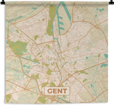Wandkleed - Wanddoek - Kaart - Gent - Vintage - Plattegrond - Stadskaart - 180x180 cm - Wandtapijt