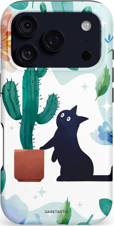 Casetastic hoesje geschikt voor Apple iPhone 17 Pro - MagSafe - Dubbellaagse bescherming - Cactuskat - Fashion Case - Lichtgrijs Turquoise Wit Mintgroen