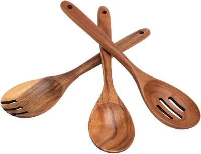 Handgemaakte Houten Keukenaccessoires Set van 32,5 cm, Kooklepels en Vorken, 3-delige Set voor Koken en Serveren