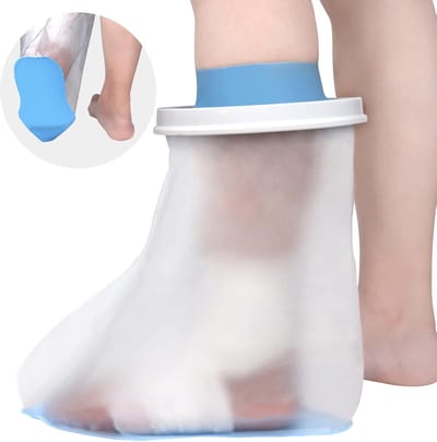 Daity Waterdichte douchehoes voor de voet (volwassenen) — Gipsbeschermer met antislipzool — Afgesloten, waterdichte beschermhoes voor voet en enkel — Ideaal voor postoperatieve verbanden, wondbedekkingen en wondverzorging — Herbruikbaar