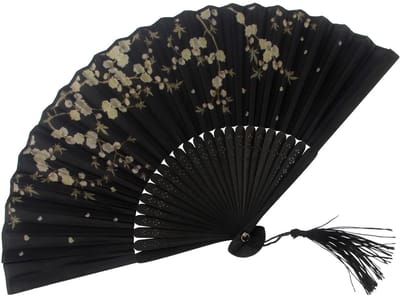 Dailygoody - Elegante handwaaier - Chinese stoffen waaier - Bamboe handvat - Bruiloften en feesten - Decoratief en praktisch - Damesaccessoire - Zwart